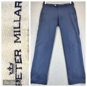 Peter Millar performance golf dress Pants Men 33X32 Blue polyester Flat Front